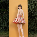 Dahlia Bouquet Printed Cutout Short Dress