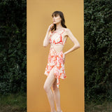 Maple leaves Printed bodysuit with sarong