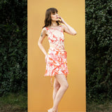Maple leaves Printed bodysuit with sarong
