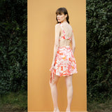 Maple leaves Printed bodysuit with sarong