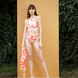 Maple leaves Printed bodysuit with sarong