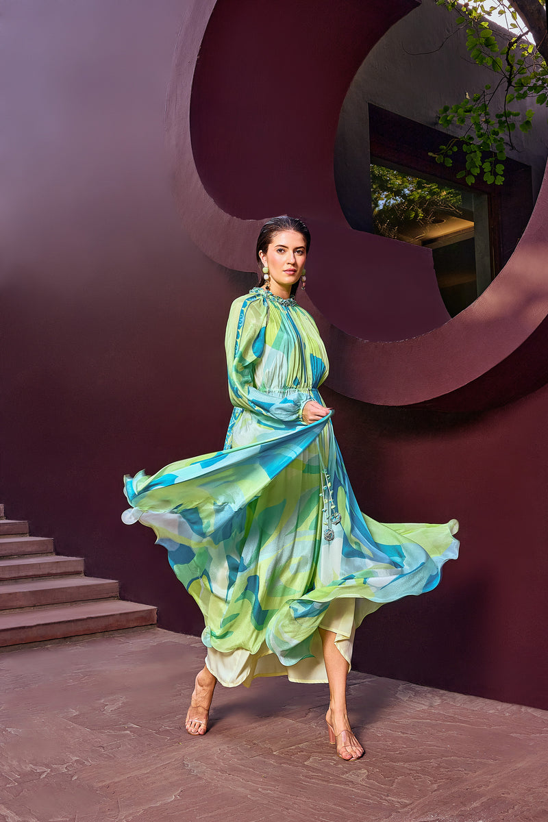 Green Abstract Geo Dress