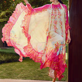Pink Floral Placement Ruffle Kaftan