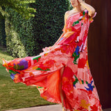Red Floral Ruffle Maxi Dress