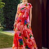 Red Floral Ruffle Maxi Dress