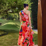 Red Floral Ruffle Maxi Dress