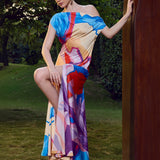 Blue Modern Abstract One Shoulder Dress