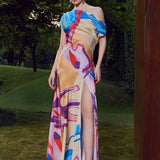 Blue Modern Abstract One Shoulder Dress
