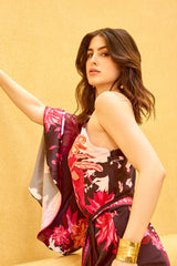 Black camou floral one-shoulder dress
