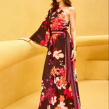 Black Floral One Shoulder Kaftan