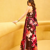 Black Floral One Shoulder Kaftan