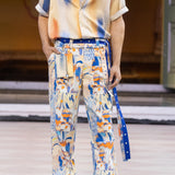 Printed Denim Twill Trouser with Belt