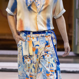 Printed Denim Twill Trouser with Belt