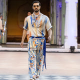 Printed Denim Twill Trouser with Belt
