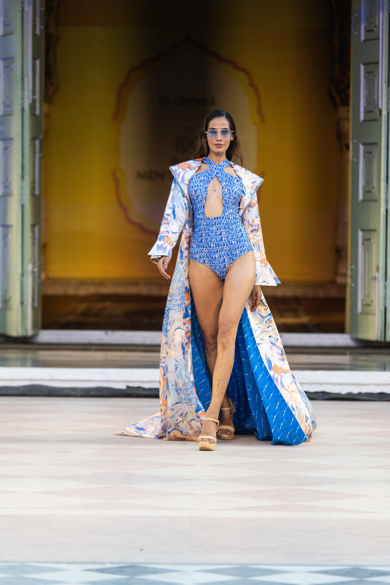 Blue ocean bodysuit with cape