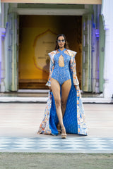 Blue ocean bodysuit with cape