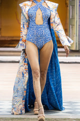 Blue ocean bodysuit with cape