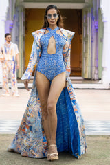 Blue ocean bodysuit with cape