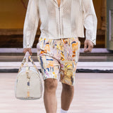 Printed denim shorts