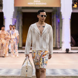 Printed denim shorts