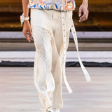 Ivory Faux Leather Laser Cut Casual Trousers