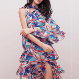 Blue One Shoulder Layered Maxi Dress