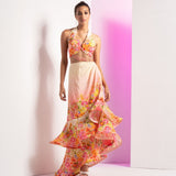 Ivory dainty floret asymmetric maxi dress