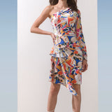 Satin Geometric One Shoulder Dress
