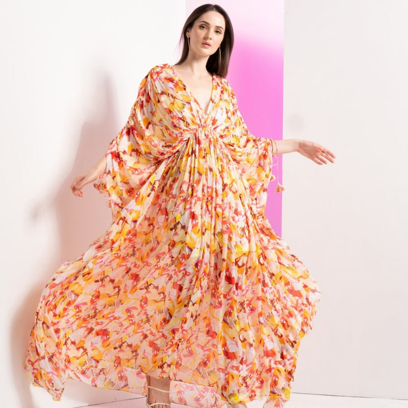 Bipasha Basu - Yellow geometric chaos kaftan dress