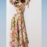Satin Multi Green Printed Dress