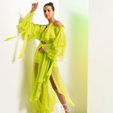 Lime green solid asymmetric dress