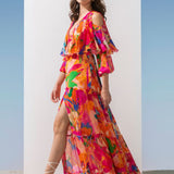 Multi Pink Butterfly Tiered Dress