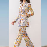 Satin Yellow Printed Jacket Set