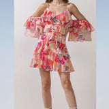 Schiffli Pink Multi Printed Short Dress