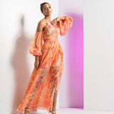 Red pancy daisy maxi dress