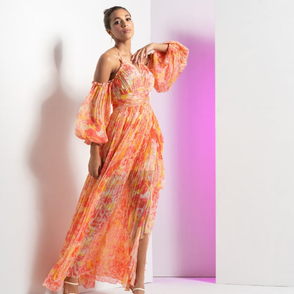 Red pancy daisy maxi dress