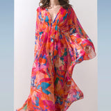 Chiffon Pink Printed Kaftan Dress