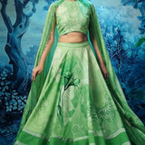 Sage Shimmer Lehenga with Printed Halter Neck Blouse and Dupatta