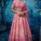 Pink Lehenga with Embroidered Blouse and Dupatta