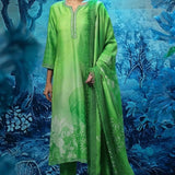 Sage Shimmer Twilight Kurta Set with Cutwork Pant and Printed Dupatta