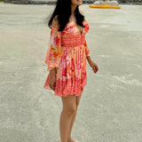 Orange Pastoral Mist Mushroom Mini Dress