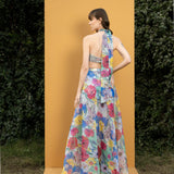 Hibiscus printed body suit with long sarong