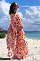 Bipasha Basu - Yellow geometric chaos kaftan dress
