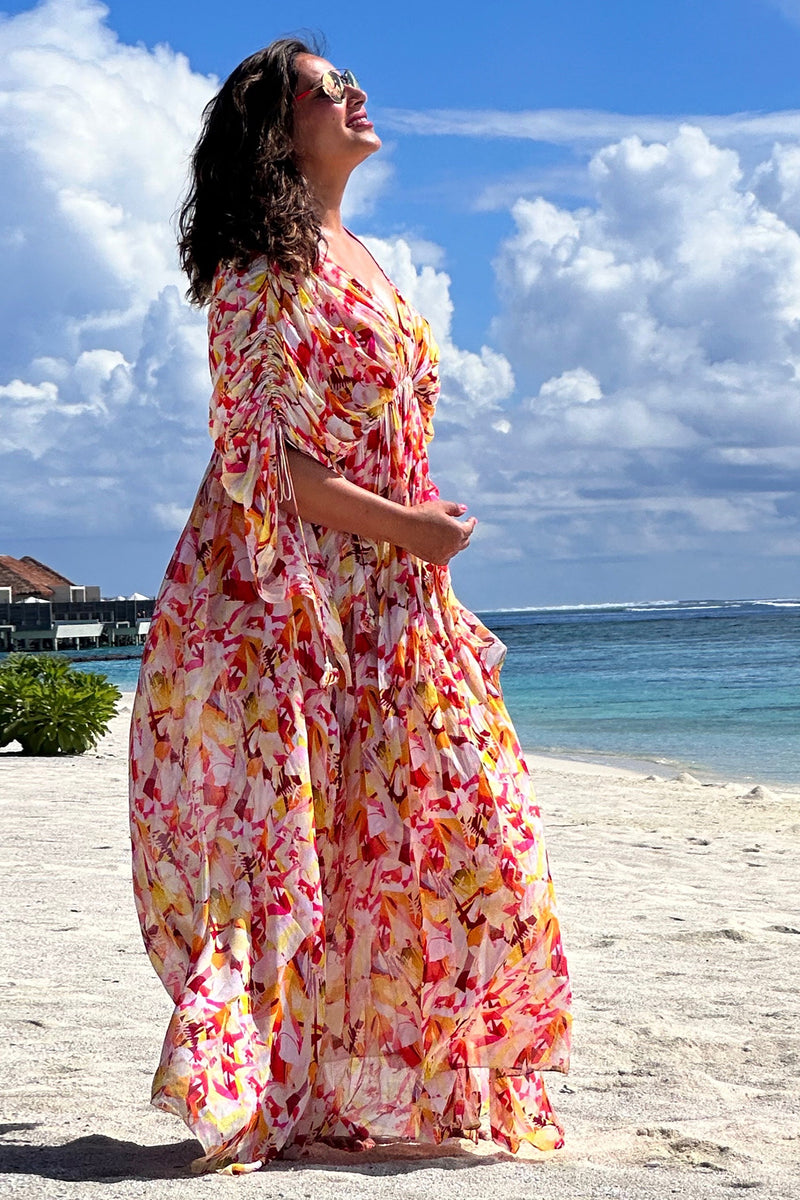 Bipasha Basu - Yellow geometric chaos kaftan dress