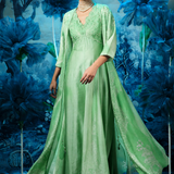 Sage Green Ensemble Dress With Cape