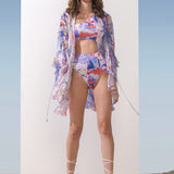 Spandex Blue Multi Printed Bodysuit With Cape
