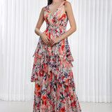 Rose Bud Printed Chiffon Layered Dress
