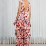 Rose Bud Printed Chiffon Layered Dress