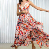 Rose Bud Printed Chiffon Layered Dress