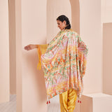 Yellow Leafy Printed Kaftan Kurta Set